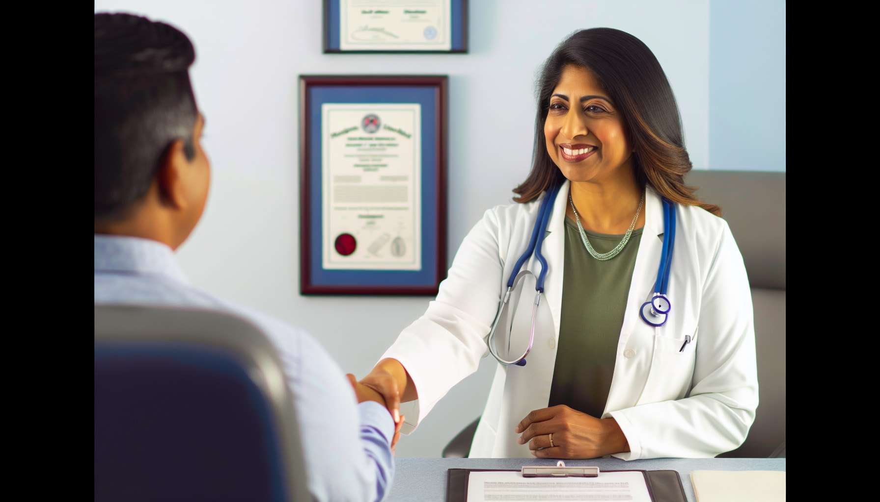 Image of two doctors shaking hands after successful hiring